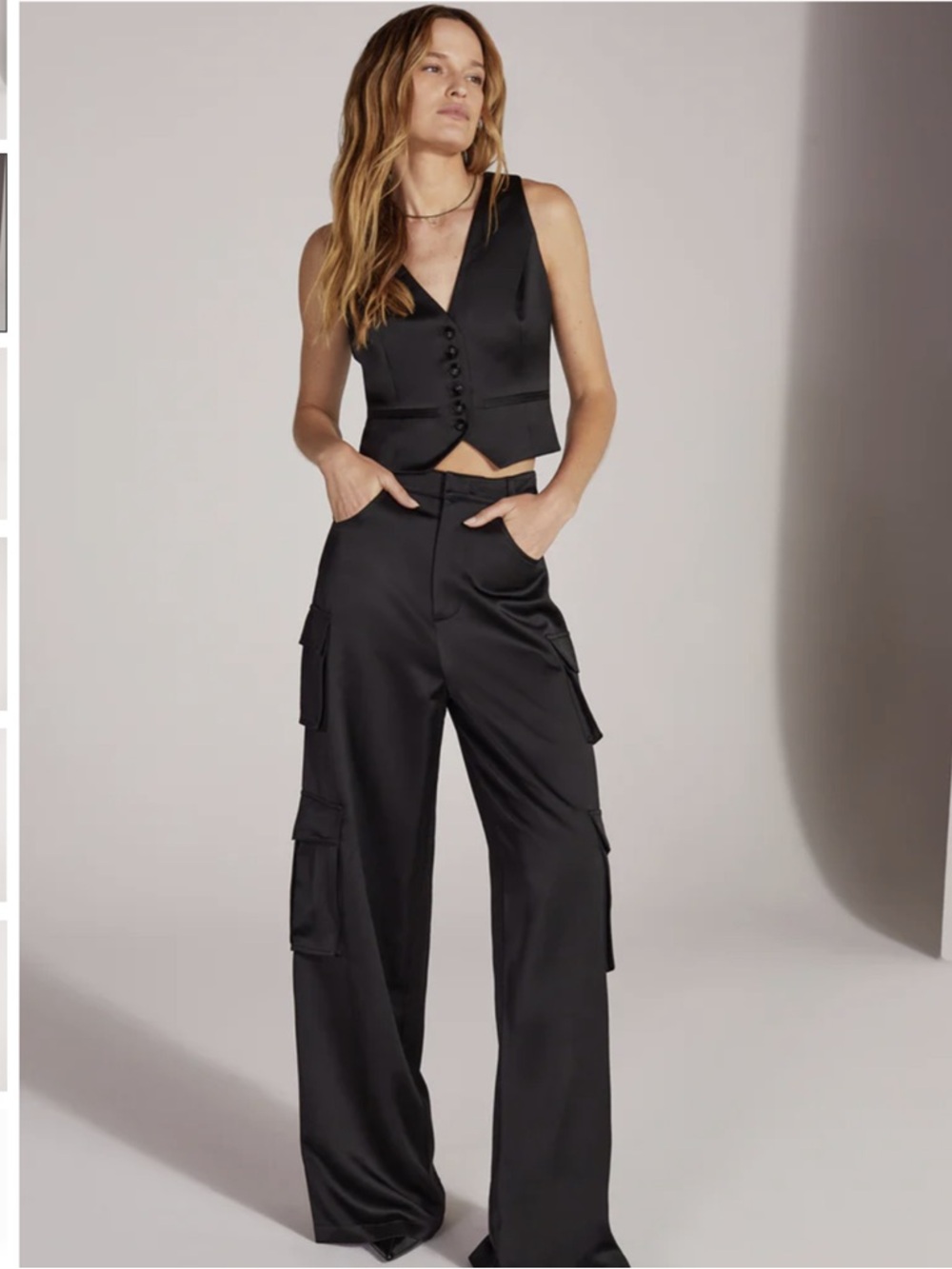 Favorite Daughter Satin Cargo Pants Black Size 2 - Picture 2 of 14